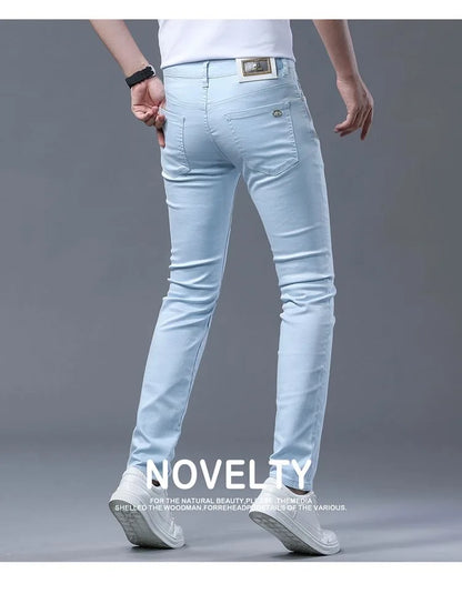 2024 Spring and Autumn New Fashion Solid Color Straight Leg Stretch Jeans Men's Casual Slim Comfortable Breathable Denim Pants