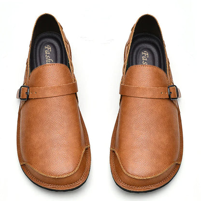 Sapatos Masculinos de Couro com Bico Largo e Sem Cadarço, Flats Casuais Minimalistas Antiderrapantes Primavera Verão Outono