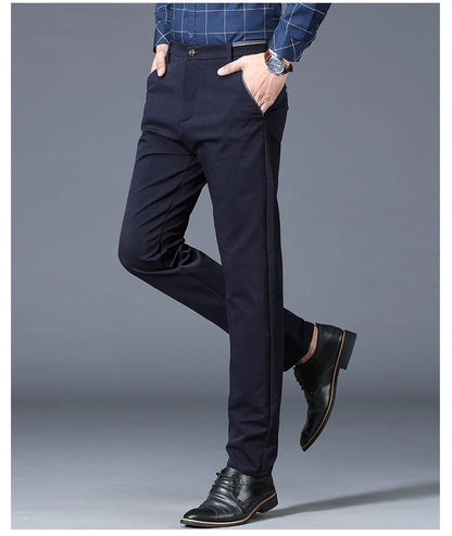 Winter New Classic Men's Fleece Casual Pants Thickened Straight Slim Warm Business Casual Office Male Velvet Trousers