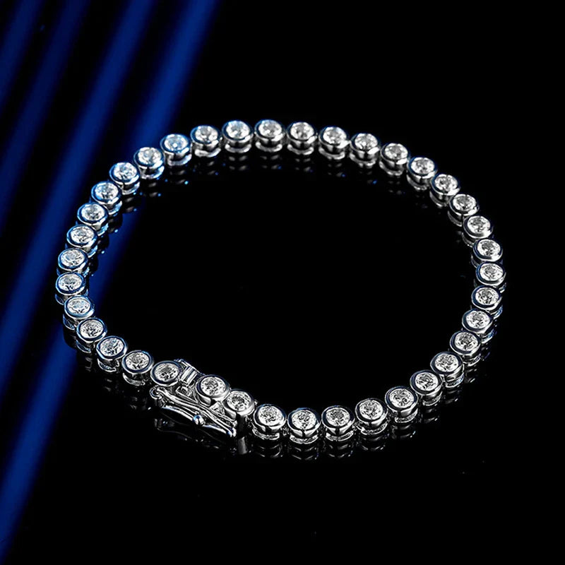 Full Asscher Cut 3x3mm 0.15CT Bezel Type Moissanite Tennis Bracelet for Women Men Party 925 Silver GRA Certified Bracelets