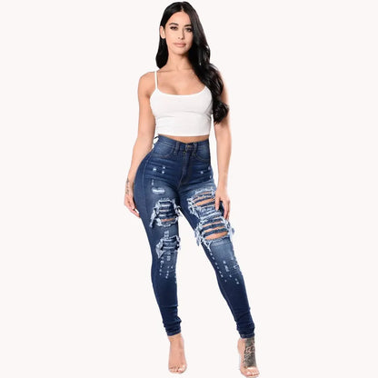 High Waist Ripped Jeans for Women Skinny Black Pockets Jeans