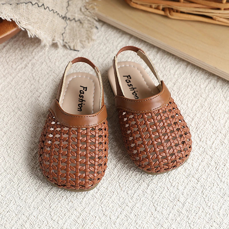 Baby Girls Shoes Braided Sandals for Girls Kids Fashion Hollow Out Leather Shoe Soft Sole Retro Princess Slippers Beach Shoes