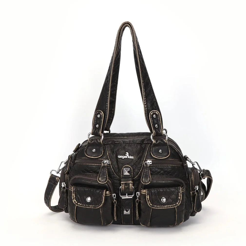 Vintage Bag Women Small Handbags Satchel Top-handle Handbag PU Shoulder Bag Dumpling Pack Multi-pockets Shoulder Bags