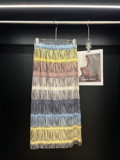 Miyake Pleated Striped Half Skirt 2025 Summer New Fashion Temperament Loose Thin Design Half Skirt