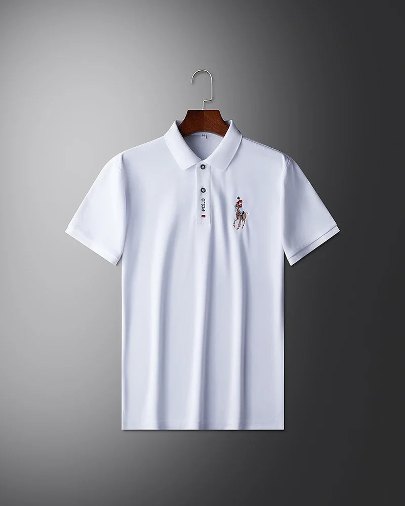 High end brand men's exquisite printed polo shirt short sleeve 2024 summer new cool and comfortable silk casual lapel T-shirt