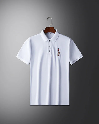 High end brand men's exquisite printed polo shirt short sleeve 2024 summer new cool and comfortable silk casual lapel T-shirt