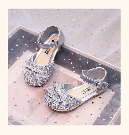 Princess Girls Party Shoes Children Sandals Gorgeous Rhinestone Low Heels Shoes Girl Sandals mary janes Dress Shoes Child I06106