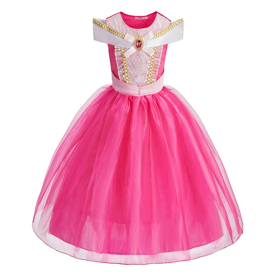Children New Elsa Costume Little Girls Princess Cosplay Birthday Sequin Maxi Dresses Cinderella Rose Red Performance Ball Gown