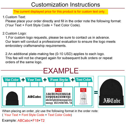 Personalized Custom Beanie Embroidery Text Name Design Logo Winter Hat for Men Women Knitted Cap