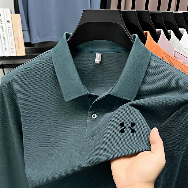 Men's brand polo shirt letter printed long sleeved top spring new 100% cotton casual sports breathable lapel fashionable T-shirt