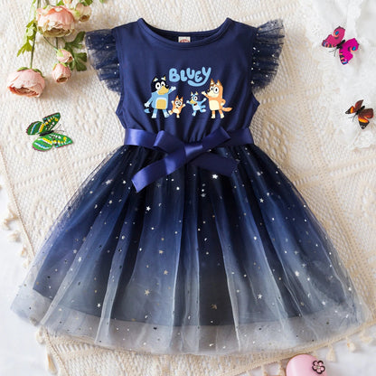 Girls Sequin Tutu Dress with Bow Flutter Sleeves Summer Princess Party Outfit for Toddler Kids 2-6 Years