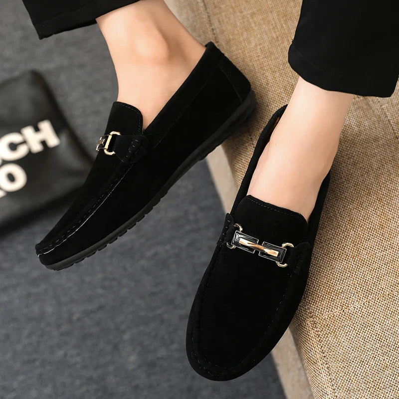 Spring and Summer Men's Shoes, Low-Top Beanie Shoes, Versatile Casual Shoes, Breathable Leather Shoes, Black Work Shoes, Slip-On Shoes