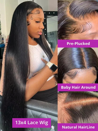 40 46 50 Inch Raw 13x6 HD Transparent Bone Straight Lace Frontal Human Hair Wigs 200 Density 360 Full Lace Front Human Hair Wig