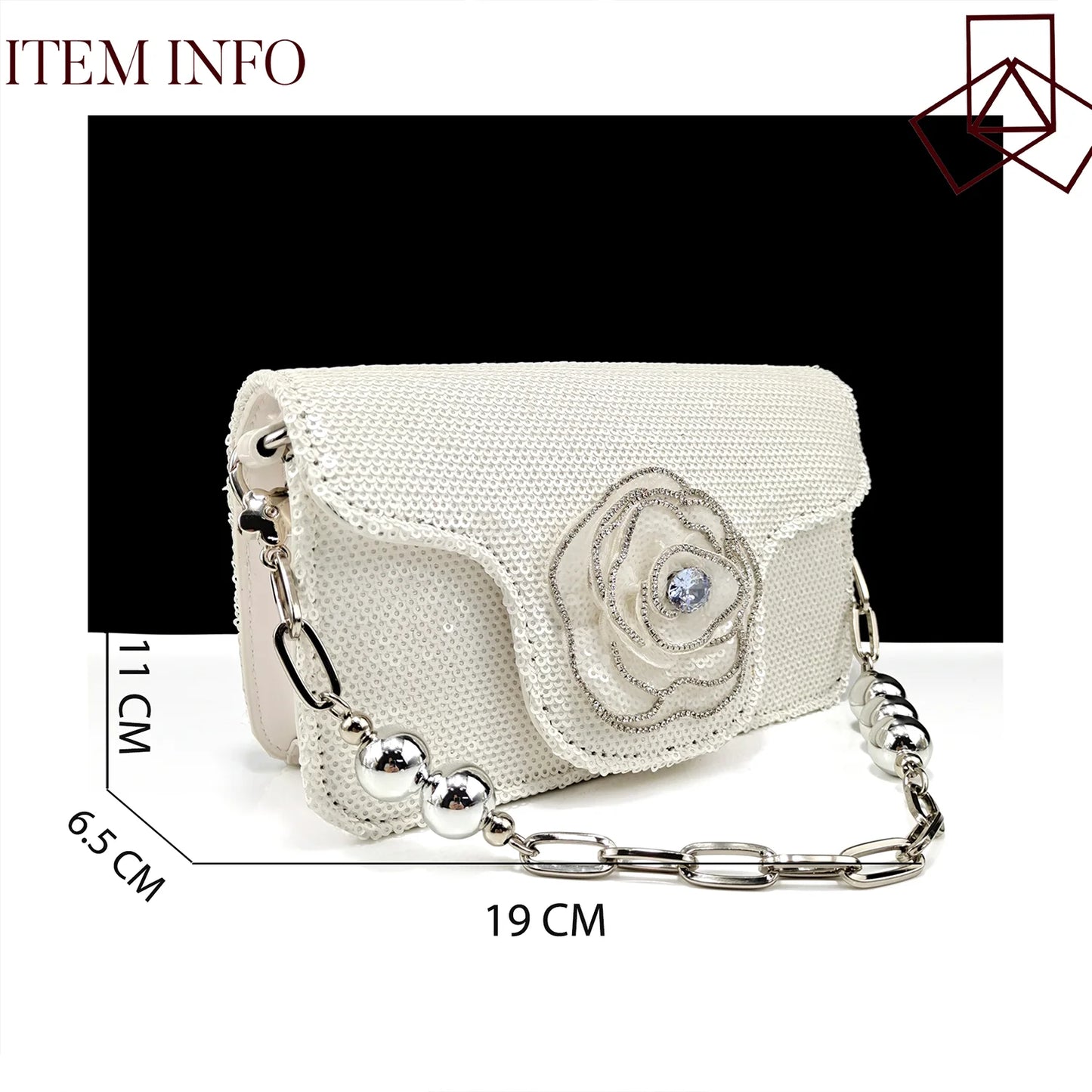 Elegant Full of Rhinestone Flower Design Style White Color Party Wedding Pointed Toe Women Shoes and Bag Set