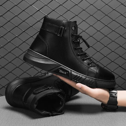 Black Leather Men Ankle Boots Winter Outdoor Casual Shoes No-slip High Top Male Work Shoes High Quanlity Light Man Chelsea Boots