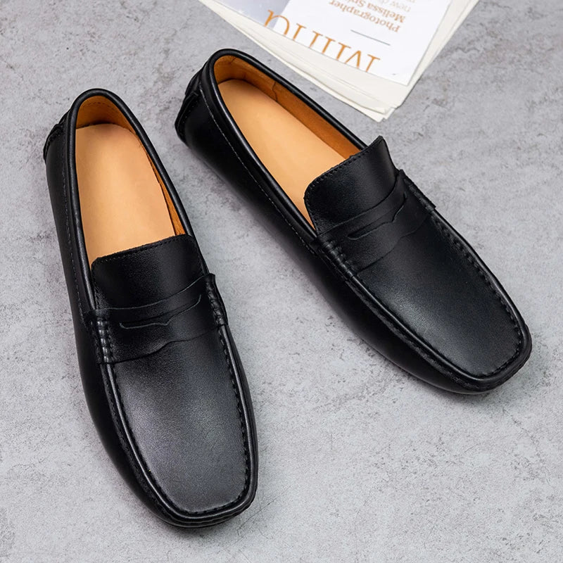 Red Loafers Genuine Leather Slip On Casual Shoes Men Natural Leather Spring Summer Italian Luxury Brand Designer