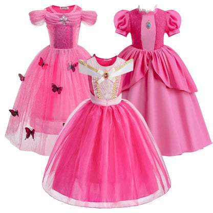 Children New Elsa Costume Little Girls Princess Cosplay Birthday Sequin Maxi Dresses Cinderella Rose Red Performance Ball Gown