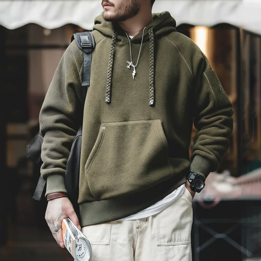 Autumn Winter Casual Heavyweight Hoodie Men's Black Versatile Thickened Fleece Pullover Loose Warm Hooded Sweatshirt