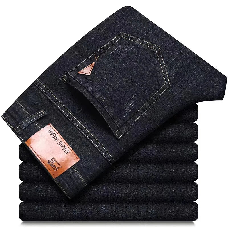 New style jeans, men's slim fit, Korean style comfortable straight leg elastic gray mid waist pants, men's casual denim pants