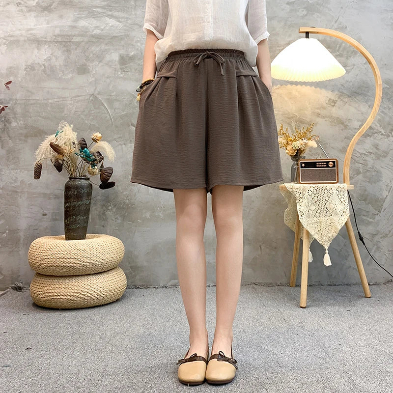 Plus sizeIce Silk Elastic Waist Wide-Leg Shorts Female Summer High Waist Drape Korean Casual Loose Soft Women's Shorts