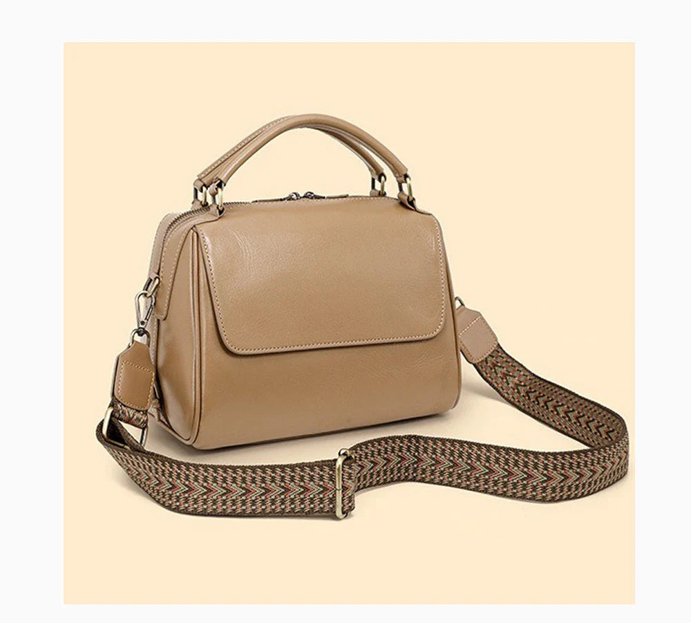 Genuine Leather Women's Handbag Cowhide Shoulder Bag Large Capacity Boston Crossbody Satchel For Fashion Bolsa Two Straps