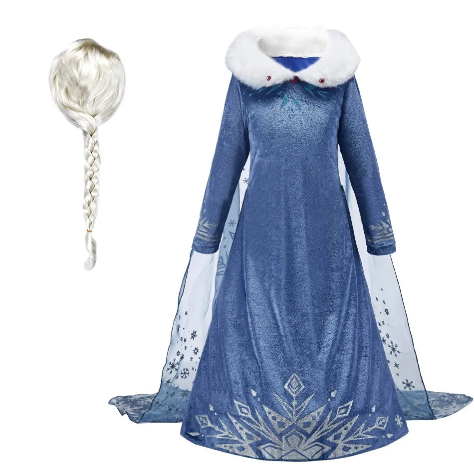 Children Snow Queen Princess Dress Winter Girl Elsa Costume Carnival Birthday Holiday Party Dress Kids New Outfit Clothes 2025