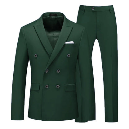 2 Pieces Double Breasted Formal Men Suits Slim FitGroom Tuxedos for Wedding Peaked Lapel Custom Male Blazer Prom Daily Wear