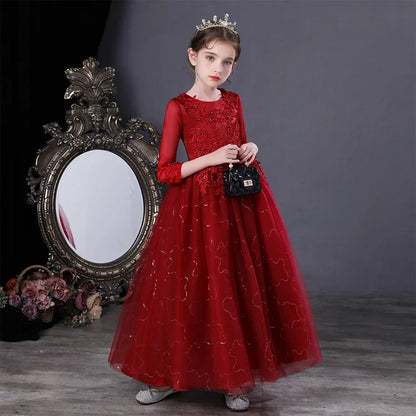 Princess Dress Girls' Pengpeng Yarn Spring/Summer New Long Sleeve Fashionable Children's Performance
