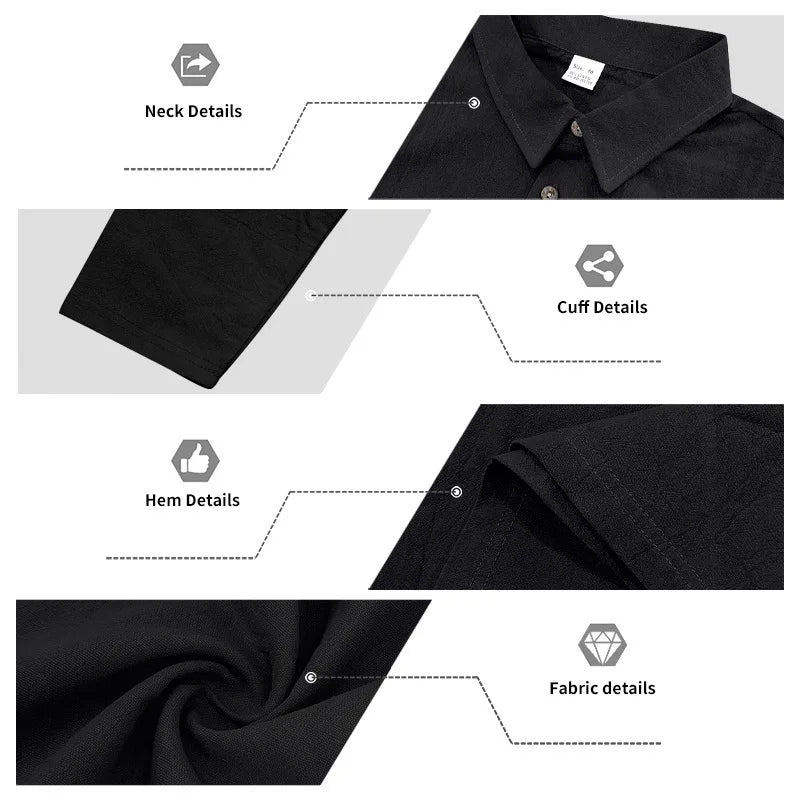 Linen shirt stand-up collar button-down men's loose casual breathable V-neck long-sleeved polo shirt