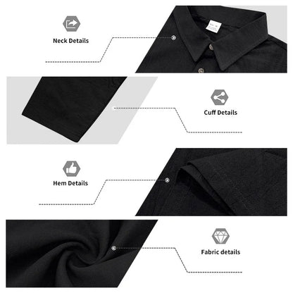 Linen shirt stand-up collar button-down men's loose casual breathable V-neck long-sleeved polo shirt