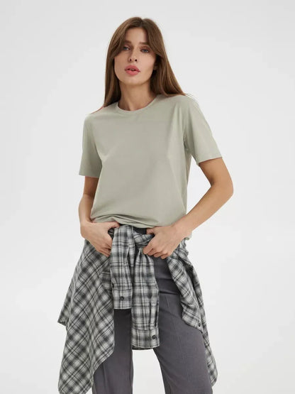 Summer 100% Cotton Women's T-shirt Bottoming Basic Fashionable Lady Short Sleeve Loose Tops Shirts Solid 230g/㎡ Tops