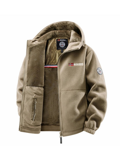 Men's Winter Fleece Hooded Jacket, Windproof and Warm, Suitable for Home Leisure, Sports, Running, Daily Commuting, Streetwear, and Vacation Wear.