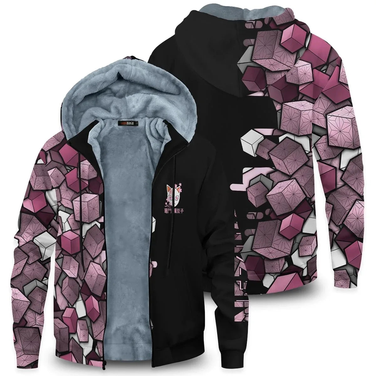 Anime Velvet Thick Warm Winter Oversized Hoodie Coat Zip Up Sweatshirt Winter Top Plus Size Coat Plush Jackets