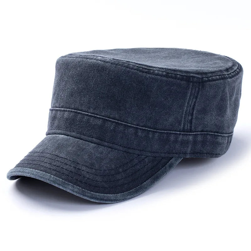 Washed Cotton Big Head Men Military Cadet Cap Army Style Navy Baseball Hats Flat Top Sun Caps for Women