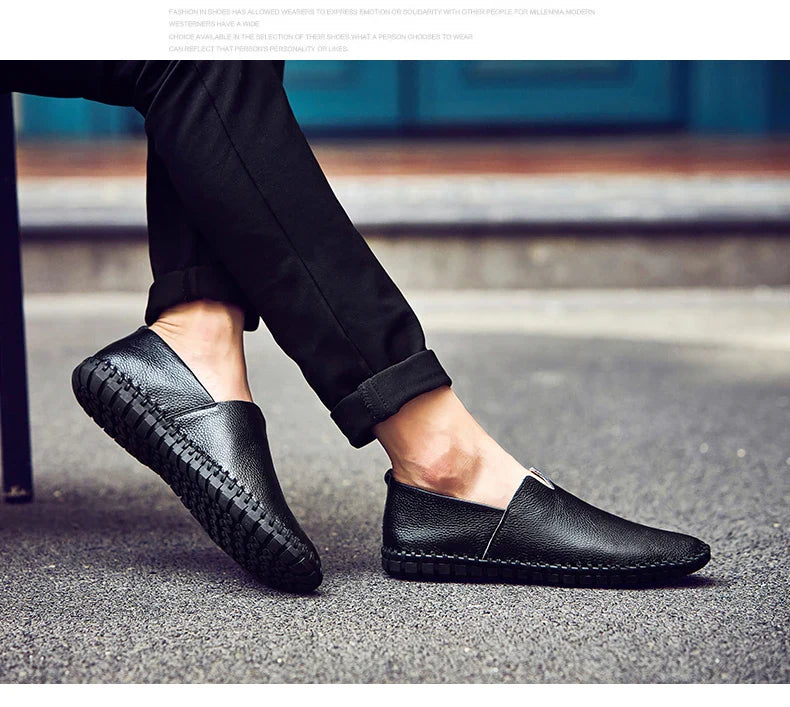 New Summer Breathable Men Loafers Handmade Leather Men's Driving Shoes Luxury Brand Flat Casual Shoes Soft Breathable Men Shoes