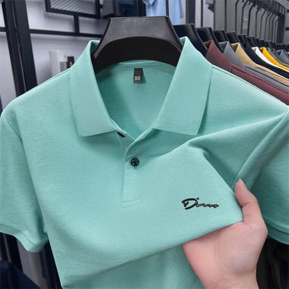 cotton100% hot sale men's new short sleeve polo shirt summer lapel letter printing ventilate t-shirt business classic mans wear