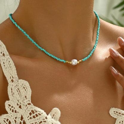 Vintage Bohemian Style Woven Rice Beads Beaded Necklace Women's Fashion Simple Design Holiday Party Accessories Gift