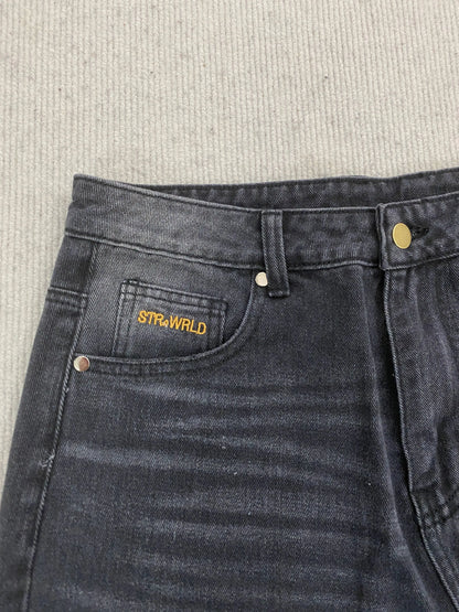 Calça jeans unissex estilo casual de rua, estilo ins, corte reto, lavagem envelhecida retrô, usada, novidade primavera 2026, street style americano.