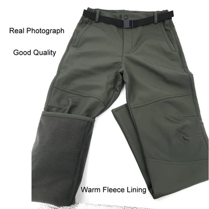 Men Winter Autumn Fleece Waterproof Cargo Pants Hiking Camping Softshell Climbing Casual Warm Tactical Military Combat Trousers