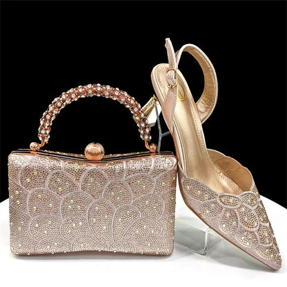 Italian shoes and handbags accessory set with rhinestone metal embellishments Wedding shoes Bridal shoes Designer