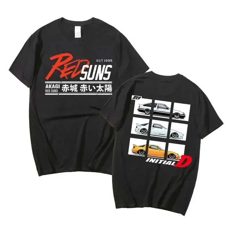 Anime Drift AE86 Initial D Double Sided T Shirt O-Neck Short Sleeves Summer Casual Unisex R34 Skyline GTR JDM Manga T-Shirts