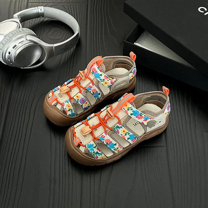 Summer Children Sandals Boys Girls Breathable Hollow Beach Shoes Baby Cute Print Sport Sandals