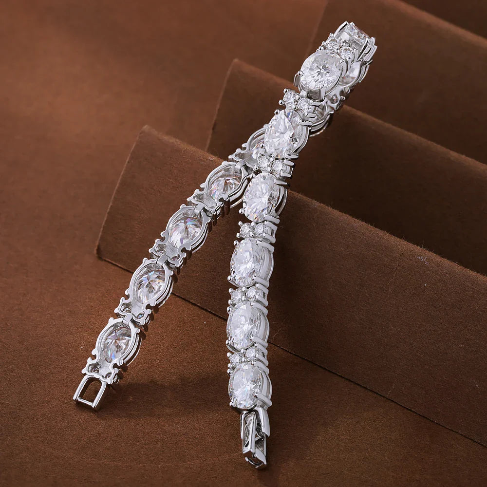 Oval/Round Cut Moissanite Tennis Bracelets with Certificate S925 Silver 1.5CT West East Set Diamond Bracelet Jewelry for Women