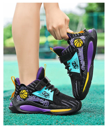 Brand Kids' Sports Shoes Non-slip Running Shoes Boys Basketball Sports Tennis Shoes Fashion Comfortable Teenager Casual Sneakers