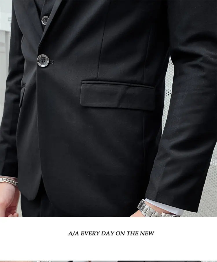Suit Men Fashionable, Form-fitting Business Gentleman Striped Formal Suit, High-end Professional Wedding (Blazer+Vest+Pants)