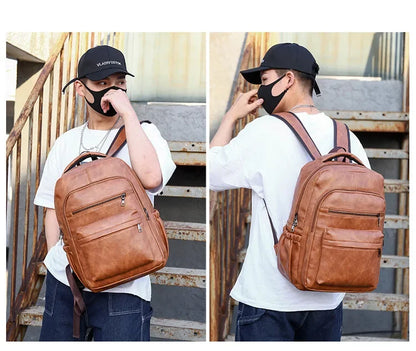 High QualityUSBCharging Backpack MenPULeather Large Capacity Computer Backpack School Backpack for Teenage Boys