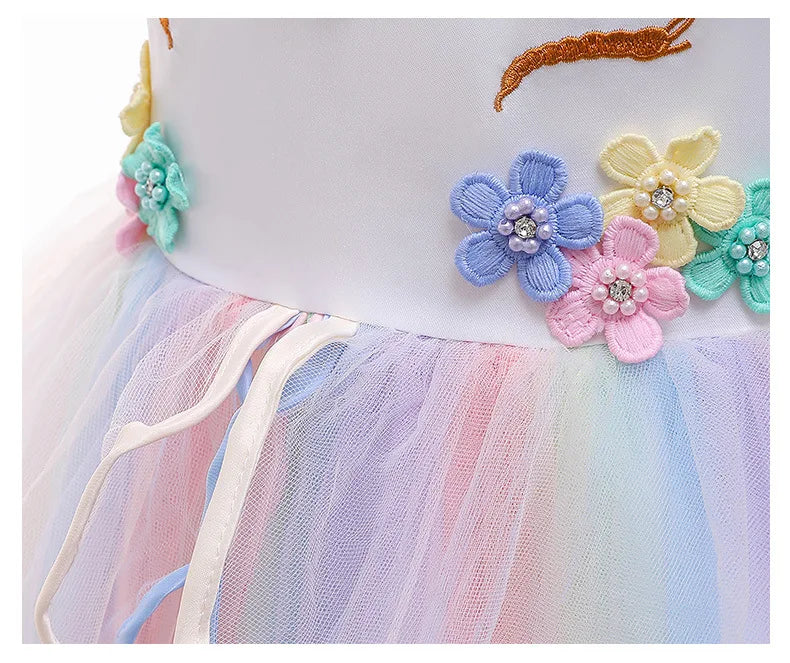 Girls Fantasy Unicorn Long Dress Rainbow Princess Girls Birthday Party Dress Children Kids Carnival Prom Gown for teen 3-12years