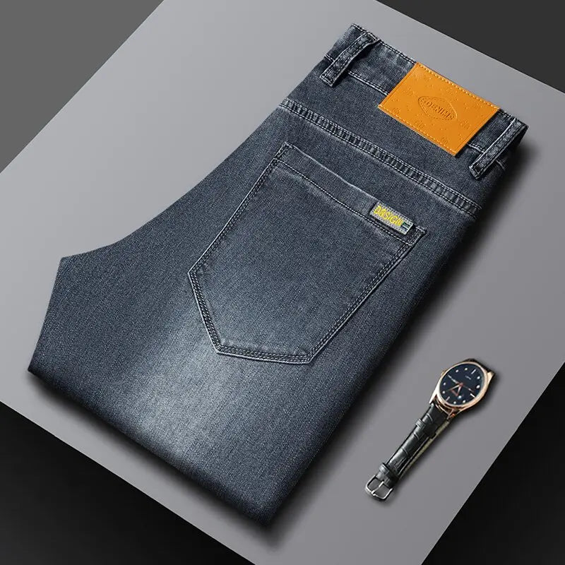 Spring/Autumn Fashion Trendy Solid Color Straight Leg Stretch Denim Pants Men's Casual Loose Fit Sports High Quality Trousers