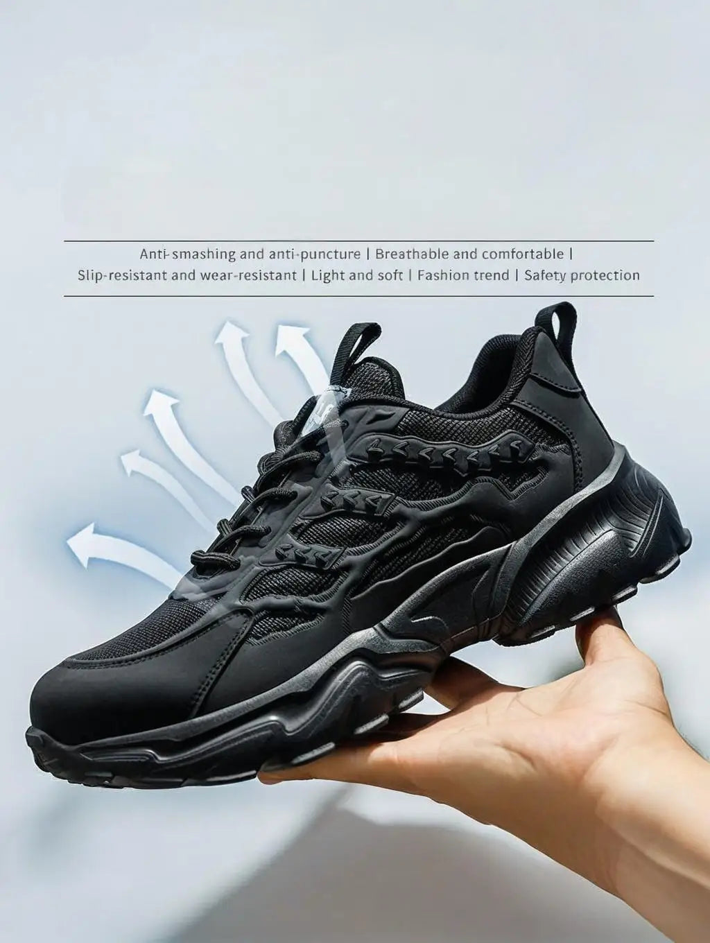 Safety Shoes Men, Lightweight Breathable Anti-Puncture Anti-Smash Non Slip Industrial Work Boots