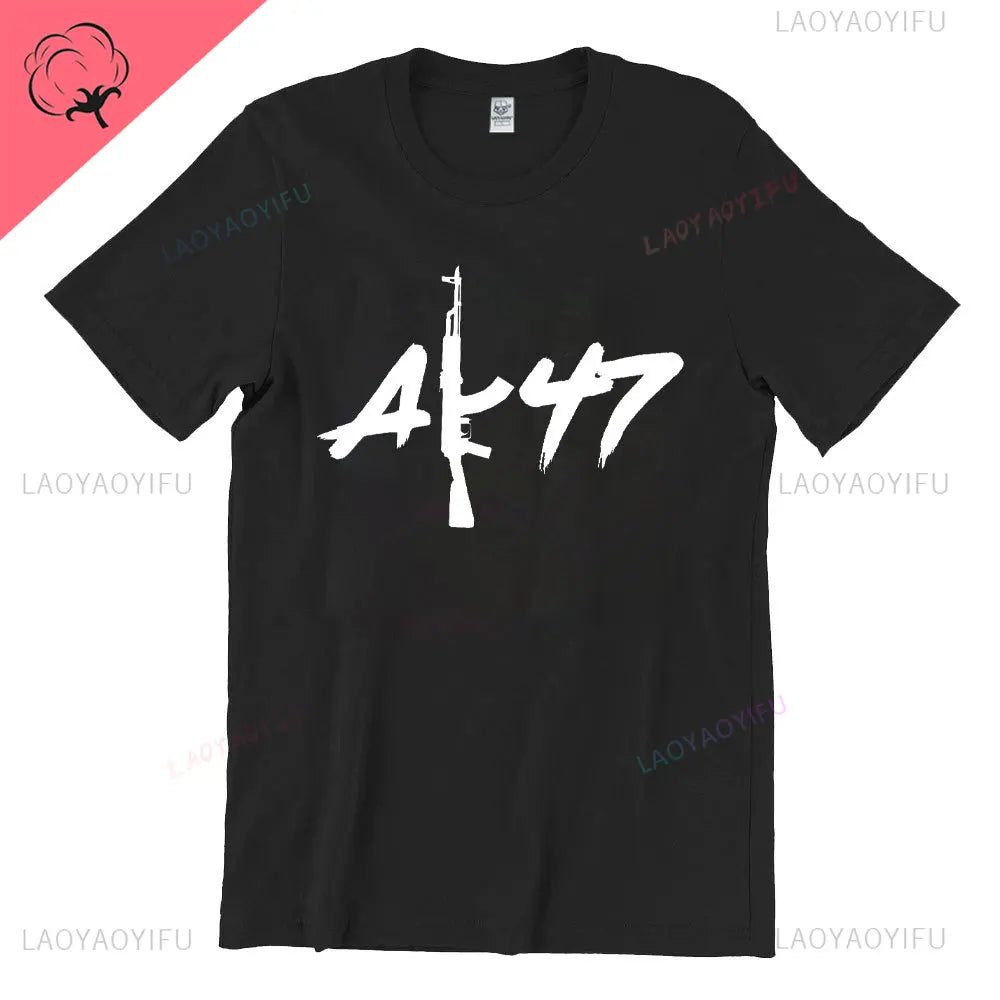 Vintage Classic Man Ak 47 TShirt Casual Fashion Military Fan Printed Cotton Shirt Summer O-neck Breathable Short-sleev Camisetas